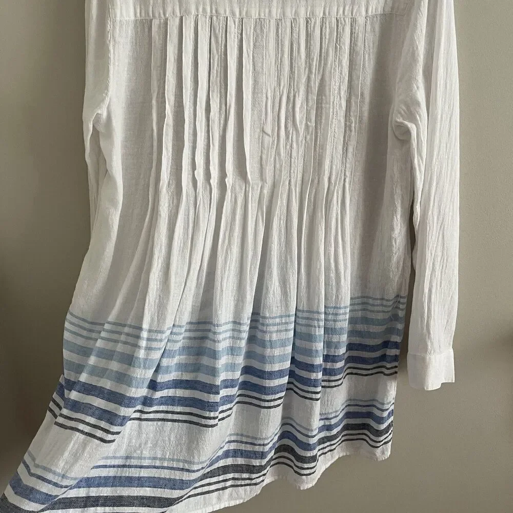 J Jill Linen Tunic Top M White Blue Striped - Picture 10 of 12